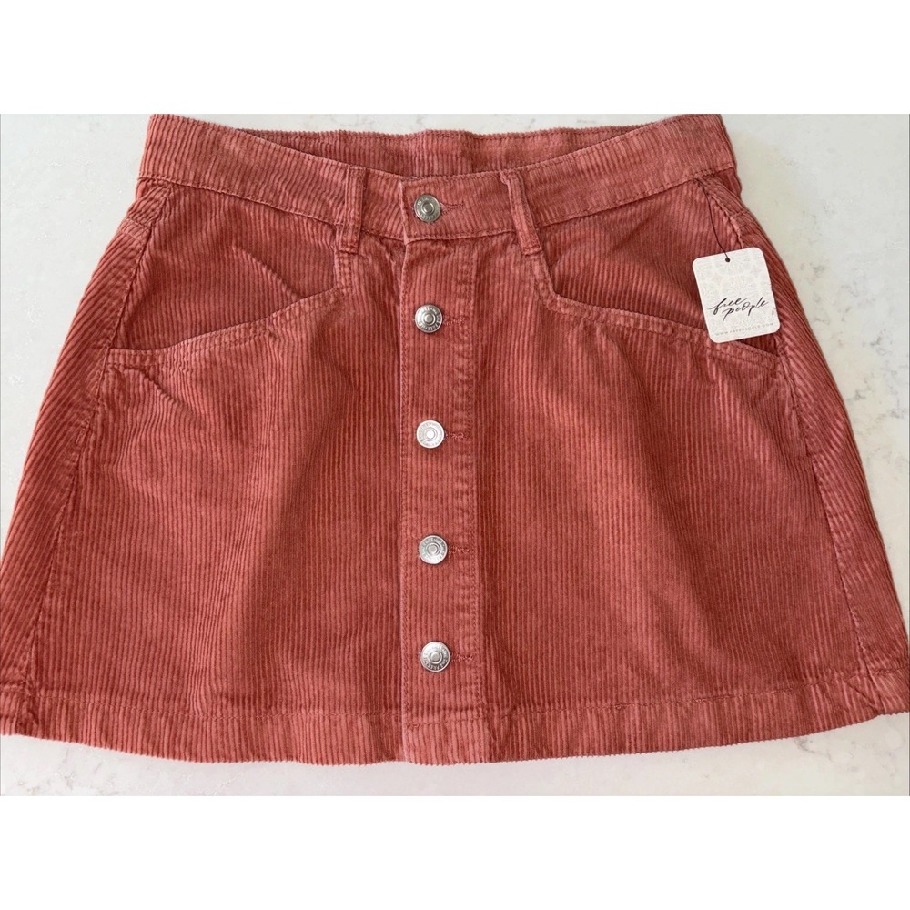 NWT Free People Ray Cotton Corduroy Skirt Size 2‎ color Myrrh Button Front